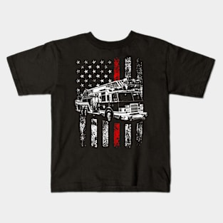 Fire American Flag Thin Red Line Firefighter Kids T-Shirt